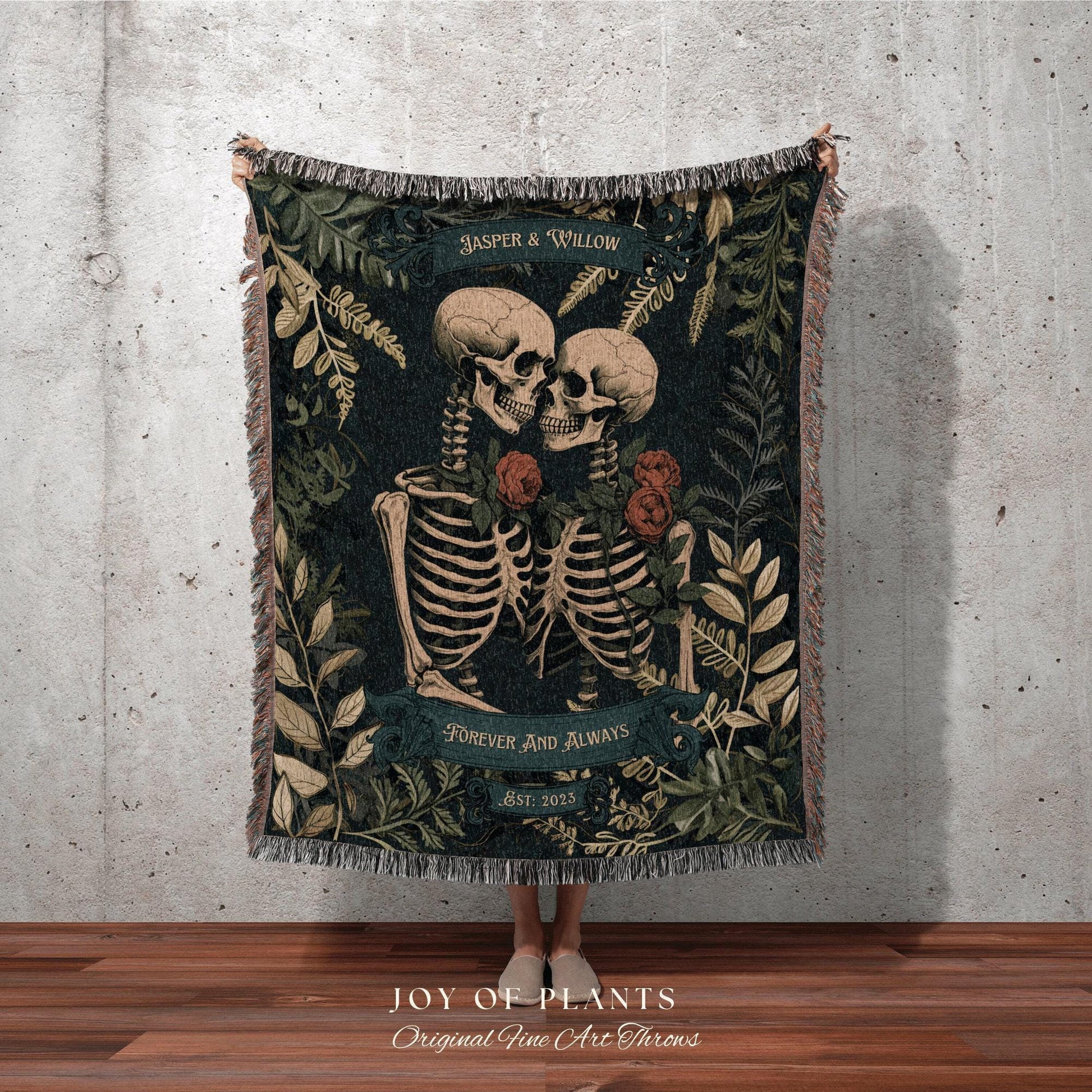 Personalized Gothic Skeleton Wedding Blanket | Woven Tapestry Anniversary Gift