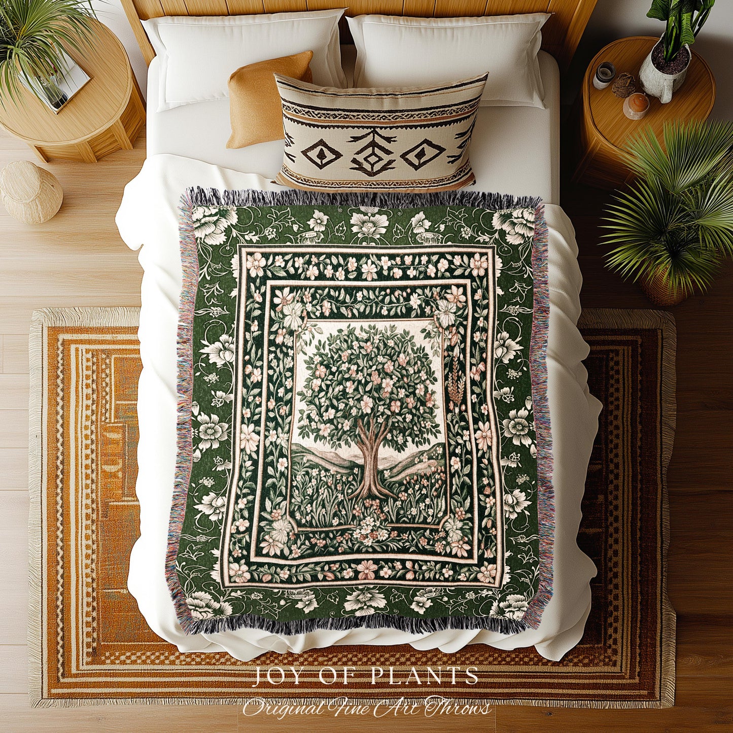 Enchanted Garden Folklore Tree Throw Blanket Woven Cotton Wall Tapestry
