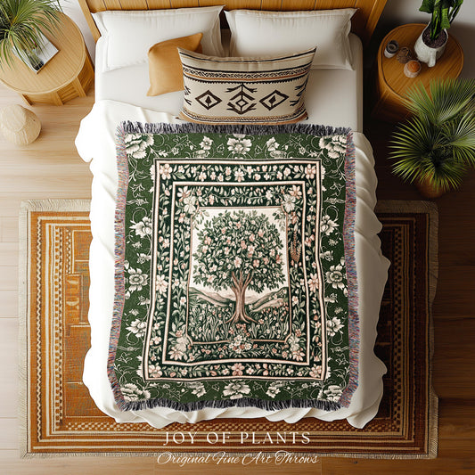 Enchanted Garden Folklore Tree Throw Blanket Woven Cotton Wall Tapestry