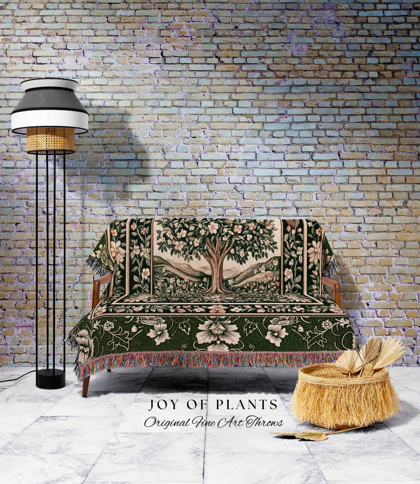 Enchanted Garden Folklore Tree Throw Blanket Woven Cotton Wall Tapestry