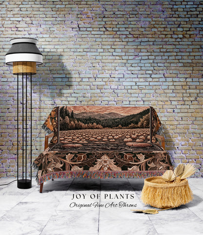 Full Moon Cozy Whimsical Throw Blanket | Earthy Autumn Decor Dark Academia Vibe Gothiccore Aesthetic Fall Accent Tapestry Rustic Halloween |