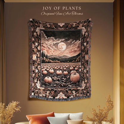 Full Moon Cozy Whimsical Throw Blanket | Earthy Autumn Decor Dark Academia Vibe Gothiccore Aesthetic Fall Accent Tapestry Rustic Halloween |