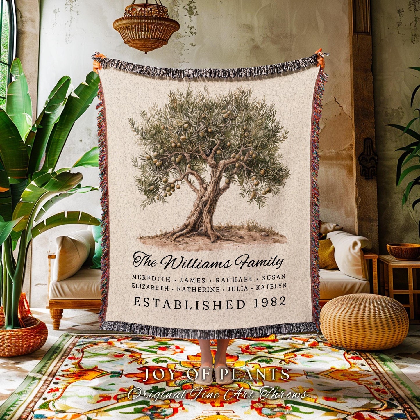 Rustic Family Name Tapestry Custom | Sentimental Family Heritage Personalized Housewarming Gift Mother's Day Custom Blanket for Grandparents
