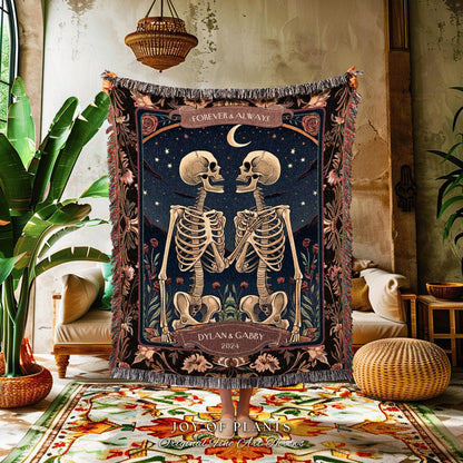 Tarot Skeleton Couple Blanket Personalized | Thoughtful Anniversary Wedding Tapestry Skeleton Lovers Gift for Husband and Wife Throw Custom