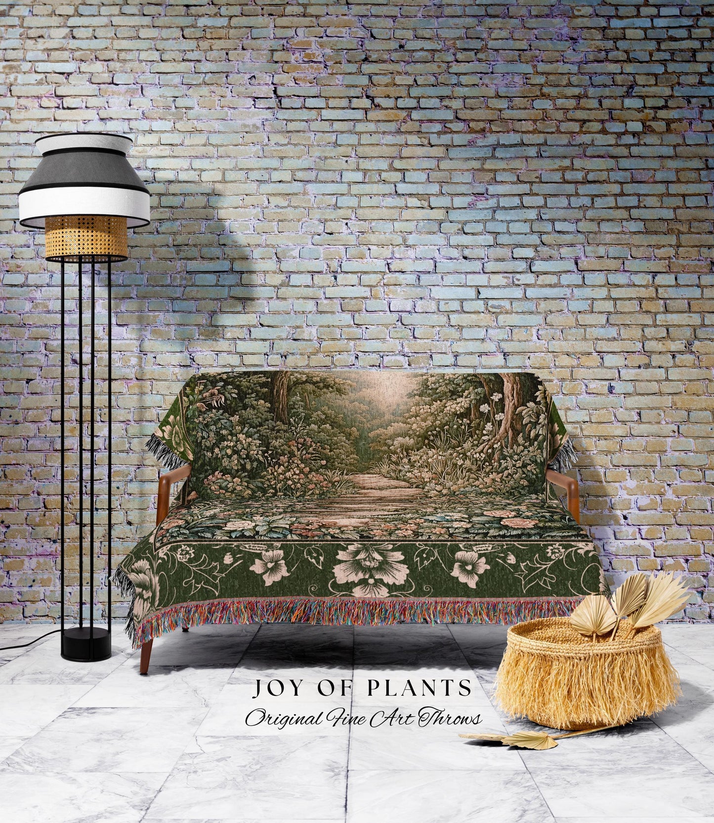 Mystic Garden Fairytale Landscape Tapestry Throw | Fairycore Woodland Nature Lover Book Nook Blanket Cozy Earthy Home Decor Whimsical Floral
