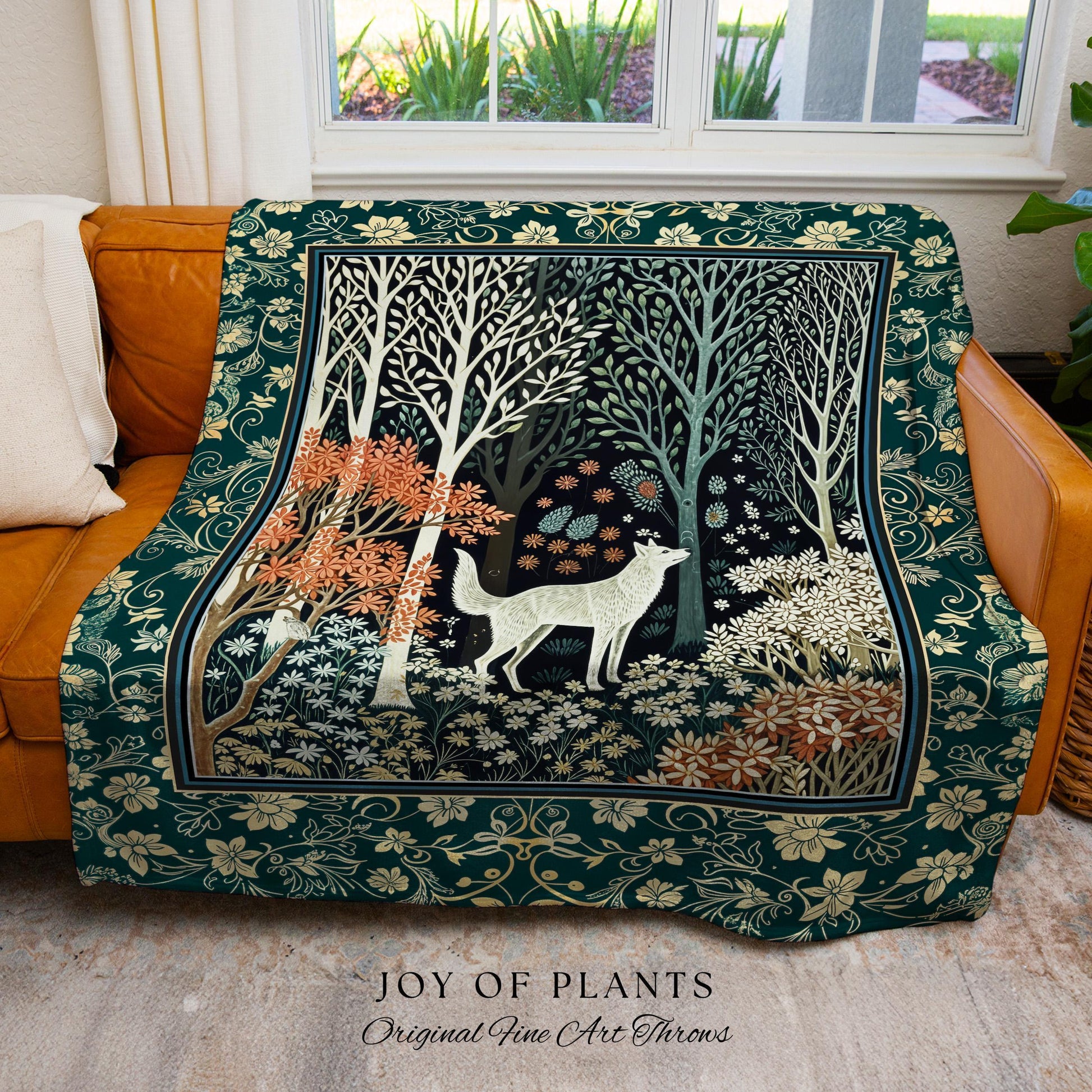 Rustic Nordic Nature Wolf Tapestry | Colorful Folklore Woven Throw Blanket Cottagecore Aesthetic Cute Boho Nursery Pastel Whimsical Woodland