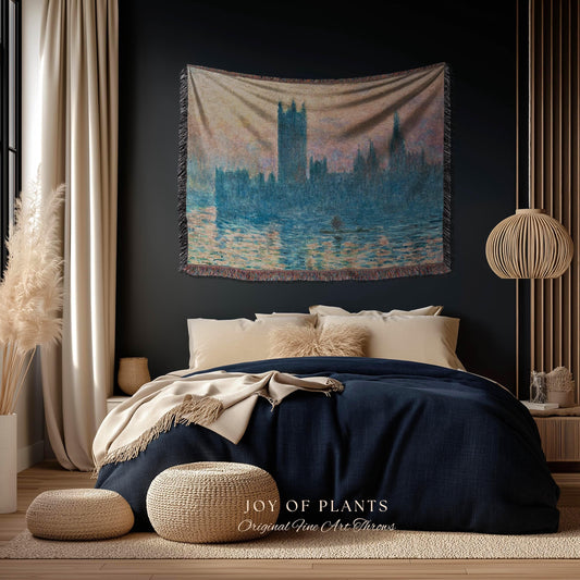 Houses of Parliament London Throw Monet Fine Art Woven Tapestry | Impressionist Wall Decor Misty Hues Elegant Home Style Art History Gifts