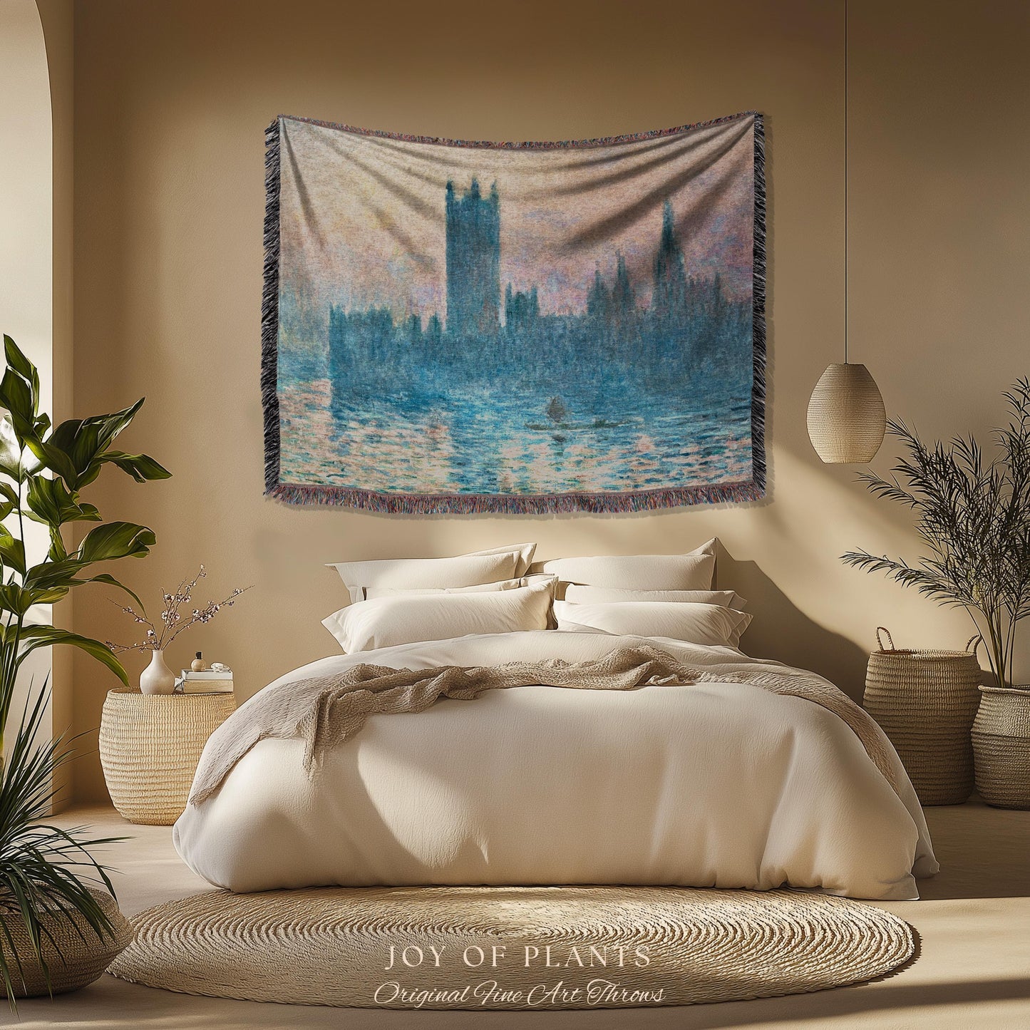 Houses of Parliament London Throw Monet Fine Art Woven Tapestry | Impressionist Wall Decor Misty Hues Elegant Home Style Art History Gifts