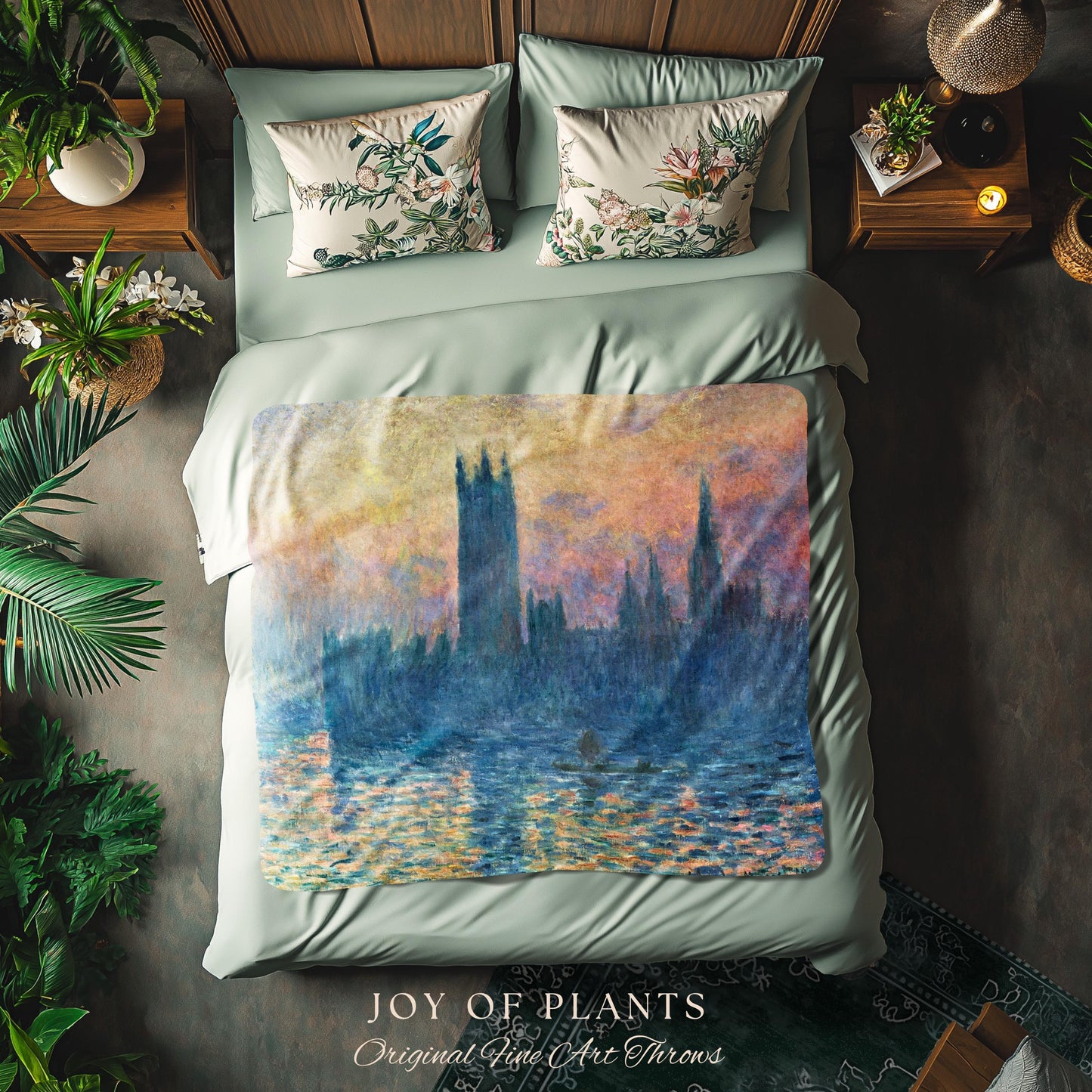 Houses of Parliament London Throw Monet Fine Art Woven Tapestry | Impressionist Wall Decor Misty Hues Elegant Home Style Art History Gifts