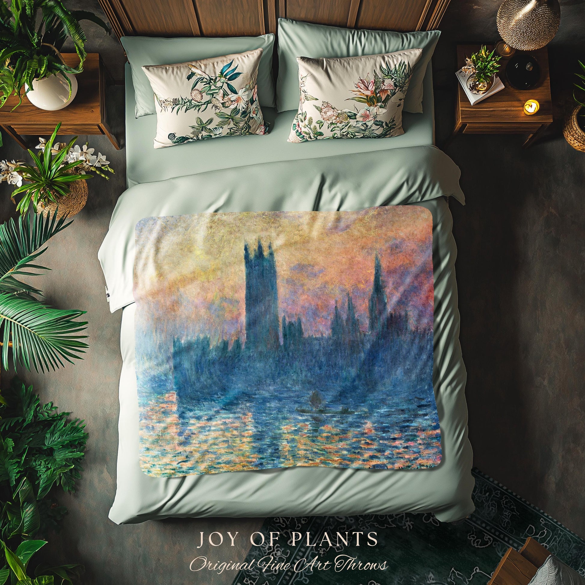 Houses of Parliament London Throw Monet Fine Art Woven Tapestry | Impressionist Wall Decor Misty Hues Elegant Home Style Art History Gifts