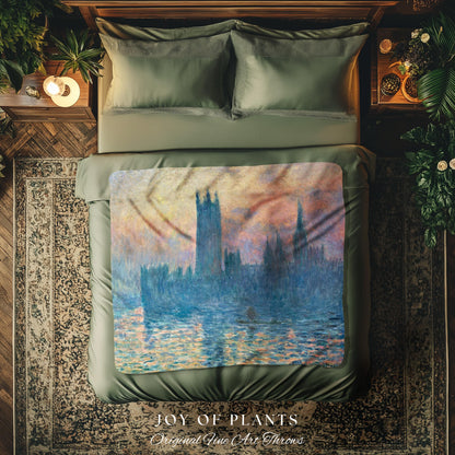 Houses of Parliament London Throw Monet Fine Art Woven Tapestry | Impressionist Wall Decor Misty Hues Elegant Home Style Art History Gifts