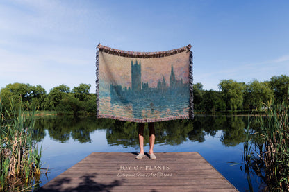 Houses of Parliament London Throw Monet Fine Art Woven Tapestry | Impressionist Wall Decor Misty Hues Elegant Home Style Art History Gifts