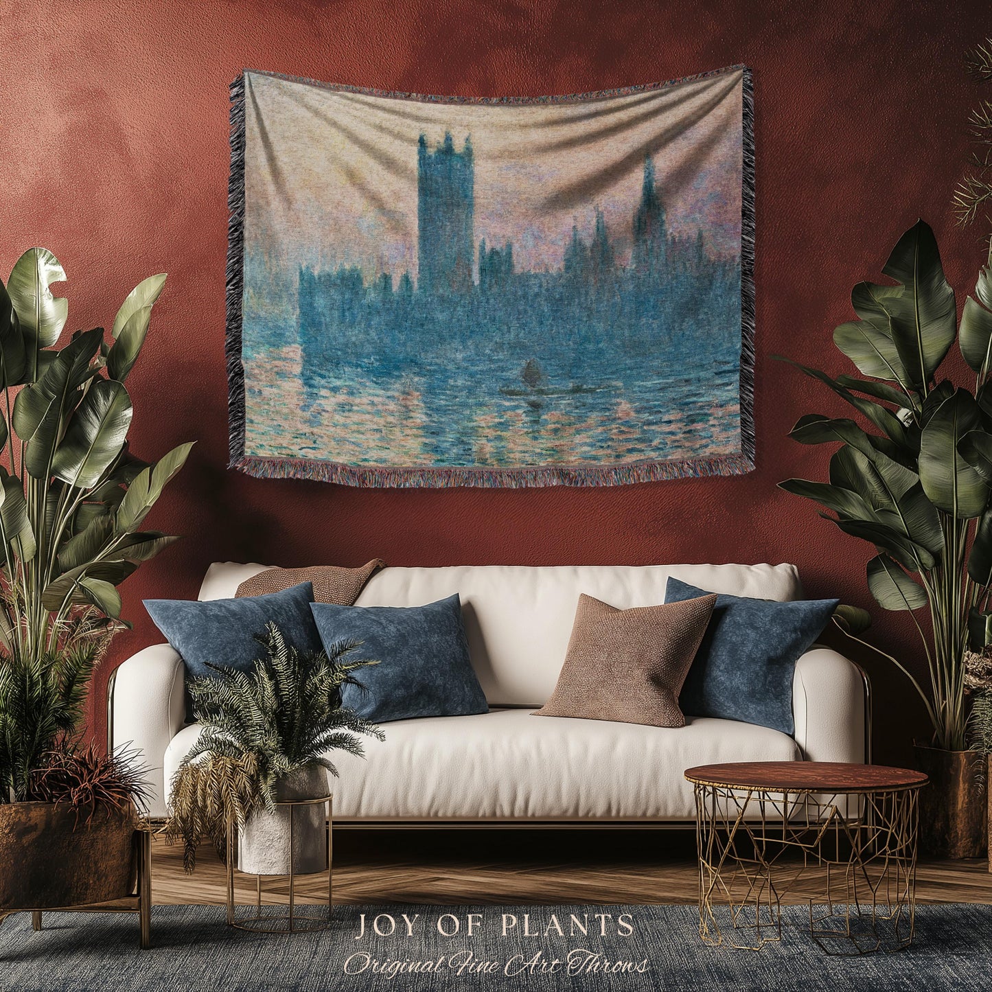 Houses of Parliament London Throw Monet Fine Art Woven Tapestry | Impressionist Wall Decor Misty Hues Elegant Home Style Art History Gifts