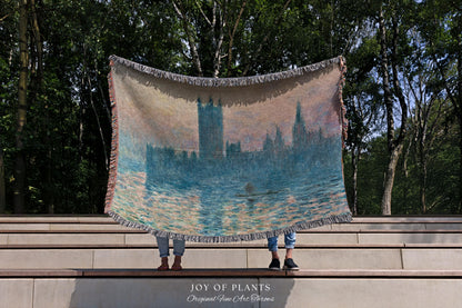 Houses of Parliament London Throw Monet Fine Art Woven Tapestry | Impressionist Wall Decor Misty Hues Elegant Home Style Art History Gifts
