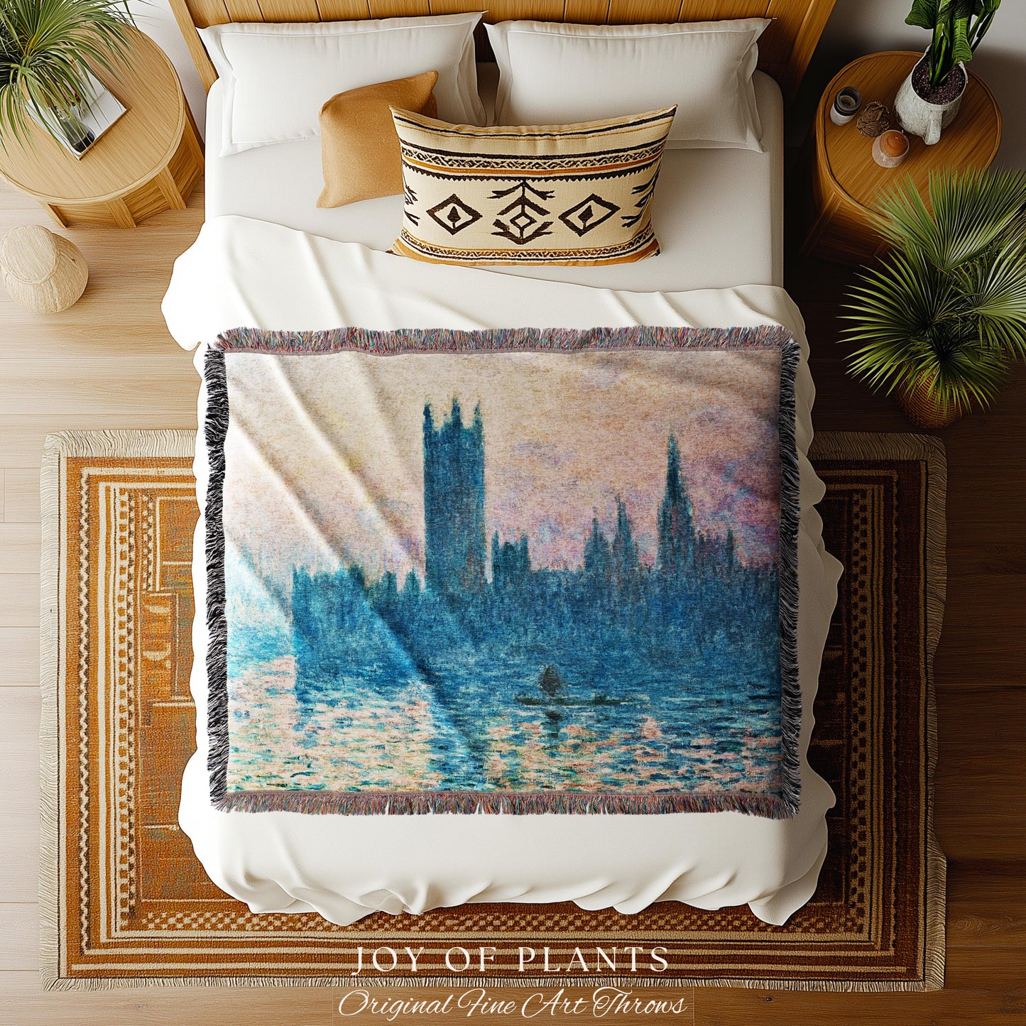 Houses of Parliament London Throw Monet Fine Art Woven Tapestry | Impressionist Wall Decor Misty Hues Elegant Home Style Art History Gifts