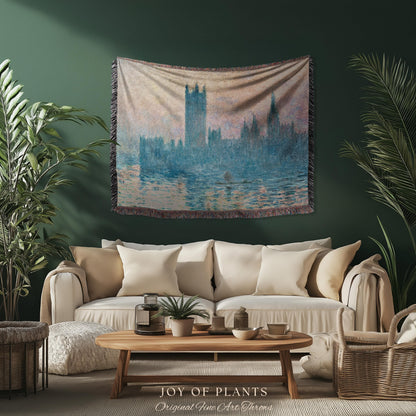 Houses of Parliament London Throw Monet Fine Art Woven Tapestry | Impressionist Wall Decor Misty Hues Elegant Home Style Art History Gifts
