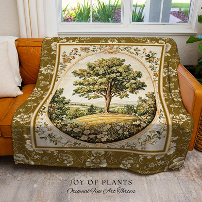 French Countryside Botanical Tree Throw Blanket Woven Cotton Wall Tapestry