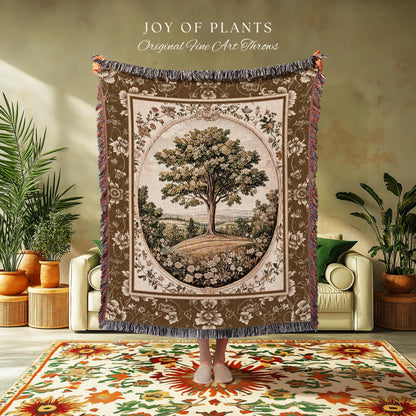 French Countryside Botanical Tree Throw Blanket Woven Cotton Wall Tapestry