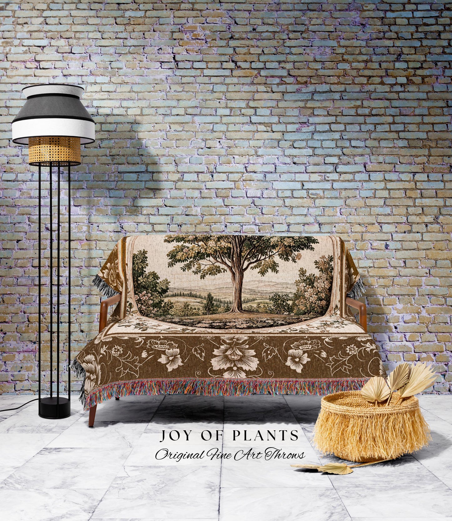 French Countryside Botanical Tree Throw Blanket Woven Cotton Wall Tapestry