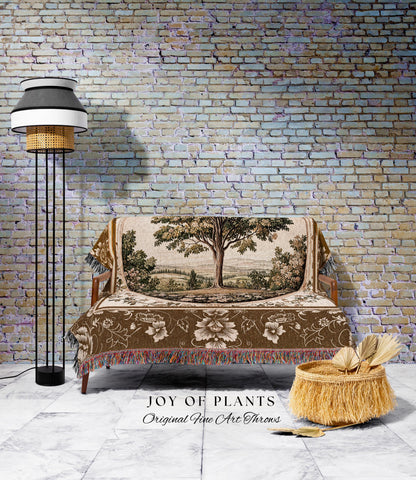 French Countryside Botanical Tree Throw Blanket Woven Cotton Wall Tapestry