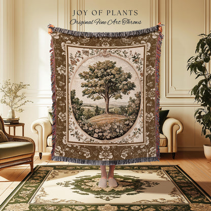 French Countryside Botanical Tree Throw Blanket Woven Cotton Wall Tapestry