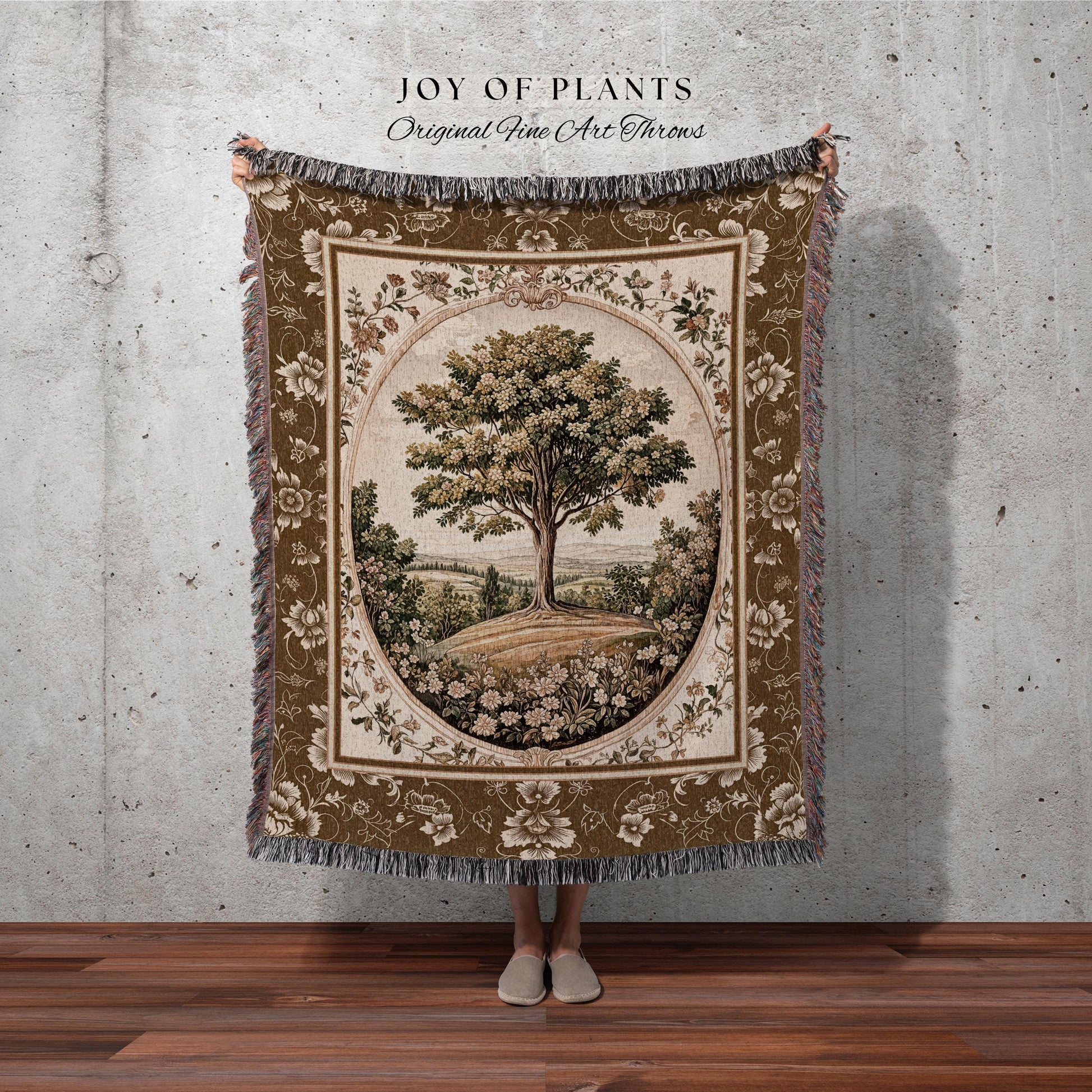 French Countryside Botanical Tree Throw Blanket Woven Cotton Wall Tapestry