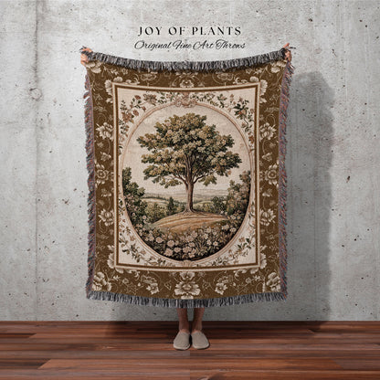 French Countryside Botanical Tree Throw Blanket Woven Cotton Wall Tapestry