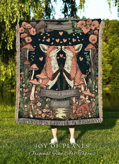 Woodland Animal Lovers Custom Fox Blanket | Forest Aesthetic Whimsical Boho Woodland Wedding Anniversary Cottagecore Gift Personalized |