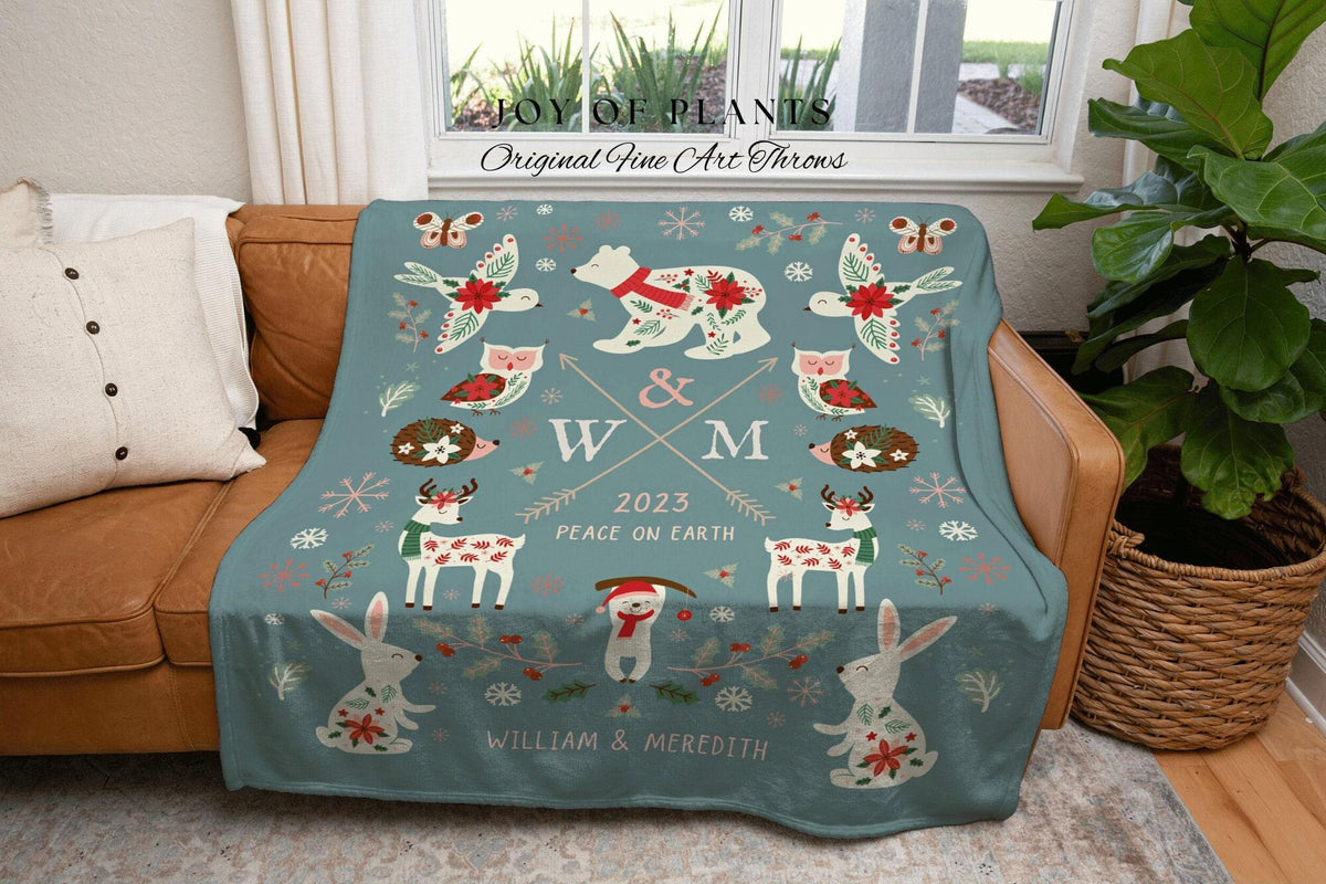 Winter Anniversary Gift Personalized Blanket Woven Tapestry Custom Christmas Wedding Anniversary Blanket Custom Initials Gift for Couples |