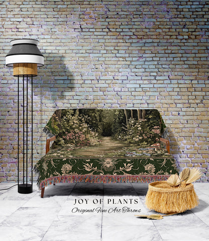 Natural Plants Ethereal Folklore Throw Blanket | Woodland Fairy Inspired Nature Lover Bedroom Cozy Earthy Woven Tapestry Mystical Floral |