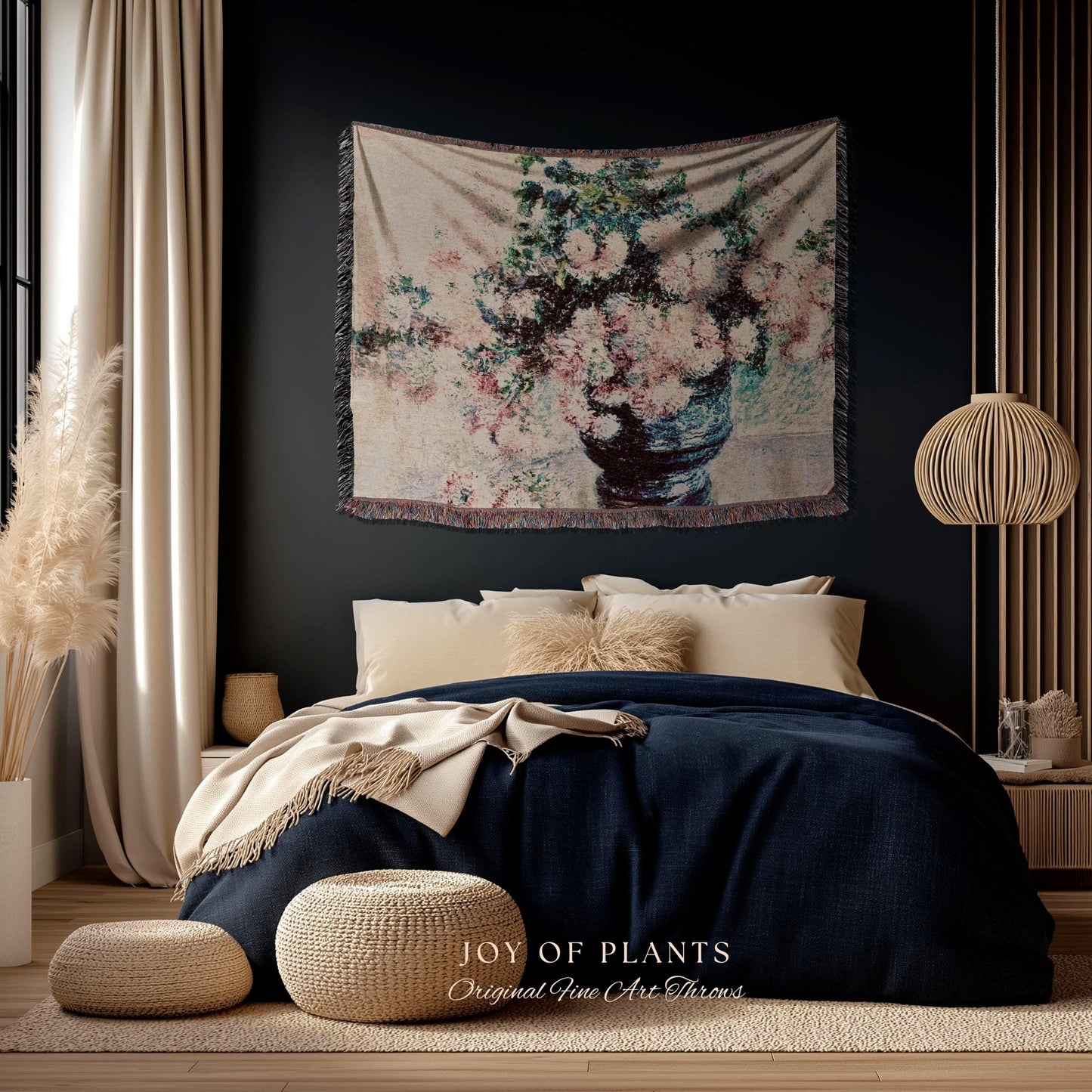 Chrysanthemums by Claude Monet Floral Fine Art Throw | Soft Pastels Botanical Design Tapestry Blanket for Garden Lovers and Art History Fans