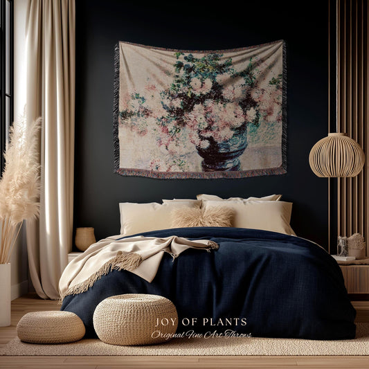 Chrysanthemums by Claude Monet Floral Fine Art Throw | Soft Pastels Botanical Design Tapestry Blanket for Garden Lovers and Art History Fans
