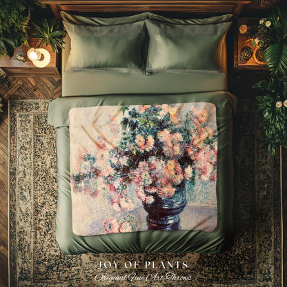 Chrysanthemums by Claude Monet Floral Fine Art Throw | Soft Pastels Botanical Design Tapestry Blanket for Garden Lovers and Art History Fans