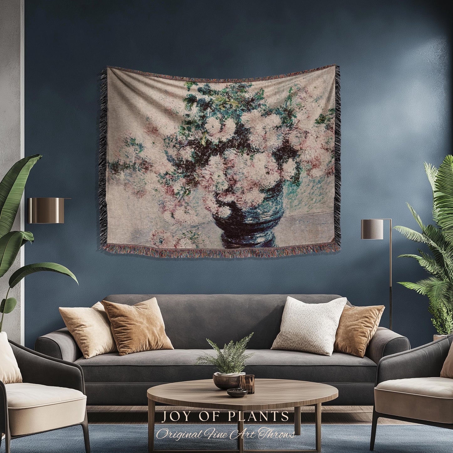Chrysanthemums by Claude Monet Floral Fine Art Throw | Soft Pastels Botanical Design Tapestry Blanket for Garden Lovers and Art History Fans