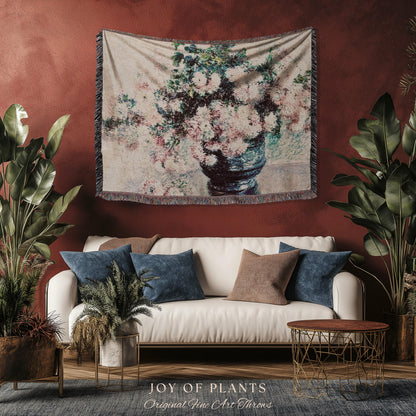 Chrysanthemums by Claude Monet Floral Fine Art Throw | Soft Pastels Botanical Design Tapestry Blanket for Garden Lovers and Art History Fans