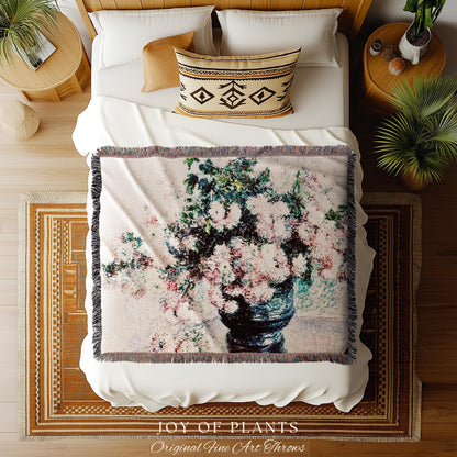 Chrysanthemums by Claude Monet Floral Fine Art Throw | Soft Pastels Botanical Design Tapestry Blanket for Garden Lovers and Art History Fans