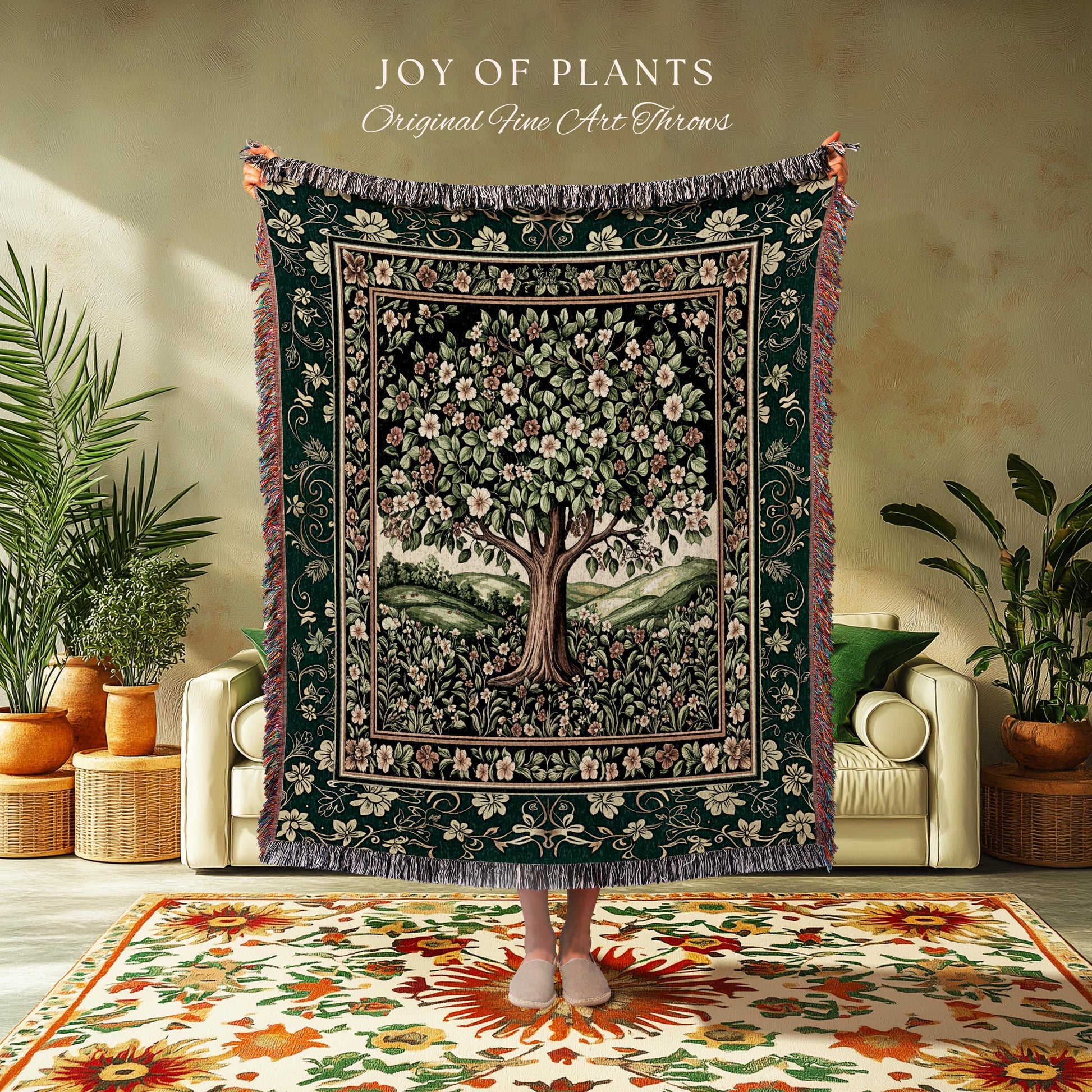 Fairytale Garden Timeless Accent Woven Throw Tree Blanket Jacquard Tapestry