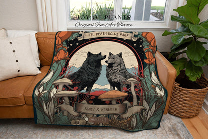 Boho Pastel Couples Blanket | Outdoorsy Anniversary Gift Custom Wolf Blanket Cottagecore Wedding Unique Couple Gifts Custom Name Blanket |