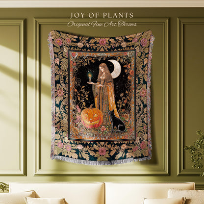 Season of the Witch Bohemian Blanket | Magical Medieval Woven Wall Tapestry Occult Gothic Home Decor Enchanted Academia Folklore Aesthetic |