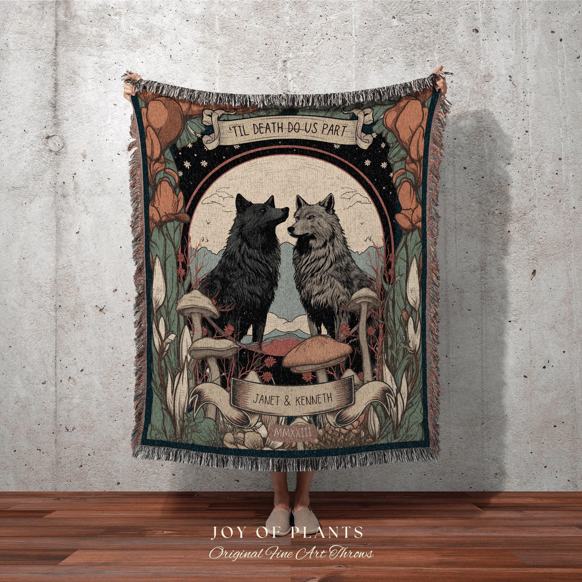 Boho Pastel Couples Blanket | Outdoorsy Anniversary Gift Custom Wolf Blanket Cottagecore Wedding Unique Couple Gifts Custom Name Blanket |