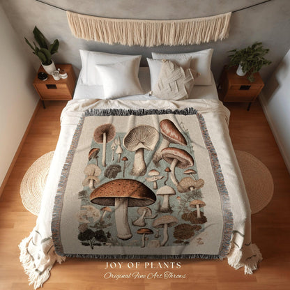 Vintage Mushroom Tapestry | Mushroom Throw Blanket Toadstool Witch Aesthetic | Fairycore Mushroom Woodland Decor Blanket Woven Tapestry Art