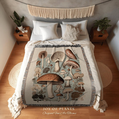 Vintage Mushroom Tapestry | Mushroom Throw Blanket Toadstool Witch Aesthetic | Fairycore Mushroom Woodland Decor Blanket Woven Tapestry Art