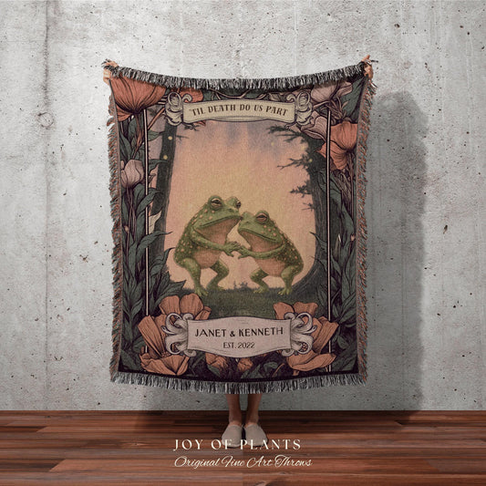 Toad Blanket Custom Names | Until We Croak Blanket Woven Anniversary Custom Name Blanket Frog Funny Tapestry Frog & Toad Vintage Room Decor
