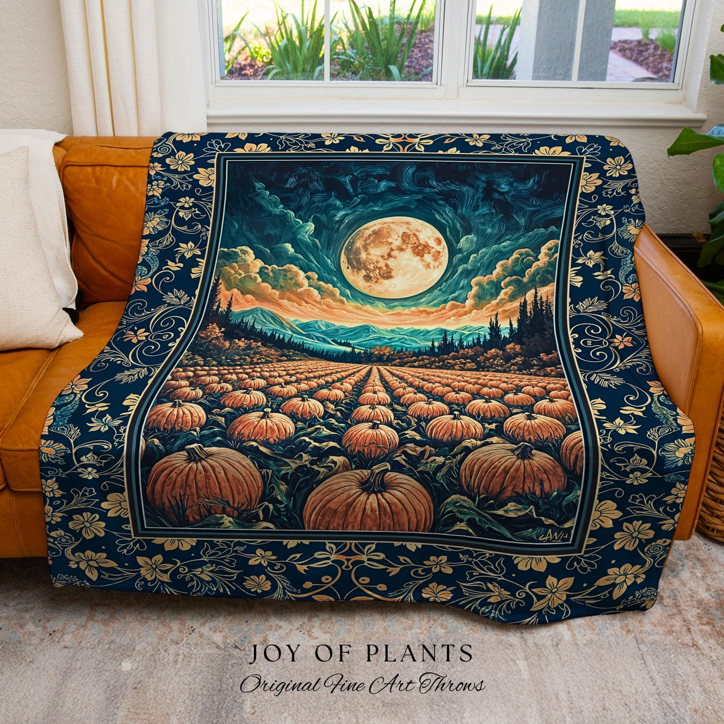 Fall Pumpkin Patch Cozy Blanket | Whimsical Dark Academia Aesthetic Autumn Woven Wall Tapestry Rustic Throw Whimsigoth Halloween Aesthetic