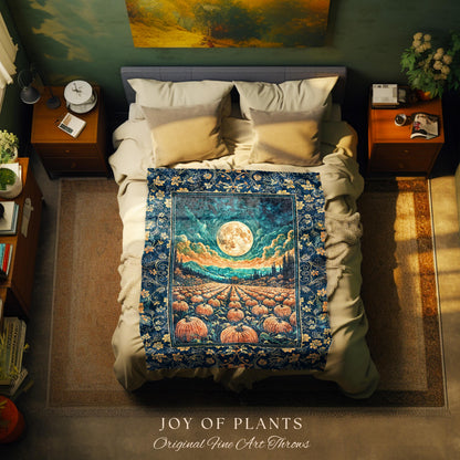 Fall Pumpkin Patch Cozy Blanket | Whimsical Dark Academia Aesthetic Autumn Woven Wall Tapestry Rustic Throw Whimsigoth Halloween Aesthetic