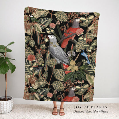Boho Parrot Blanket | Woven Fringe Tapestry | Boho Tropical Living Room Decor | Jungle Nursery Decor | Tropical Wall Art Woven Tapestry Art