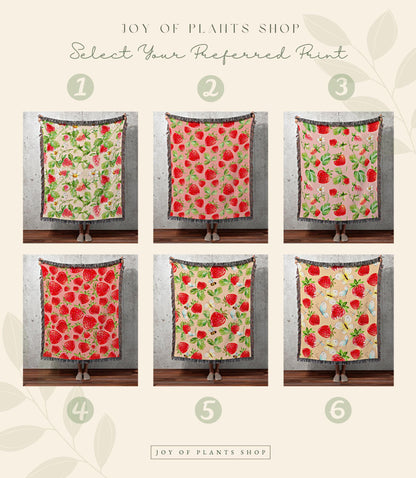 Vintage Woven Strawberry Blanket | Personalized Blanket | Cottagecore Decor Custom Throw Blanket | Custom Strawberry Gift | Strawberry Decor