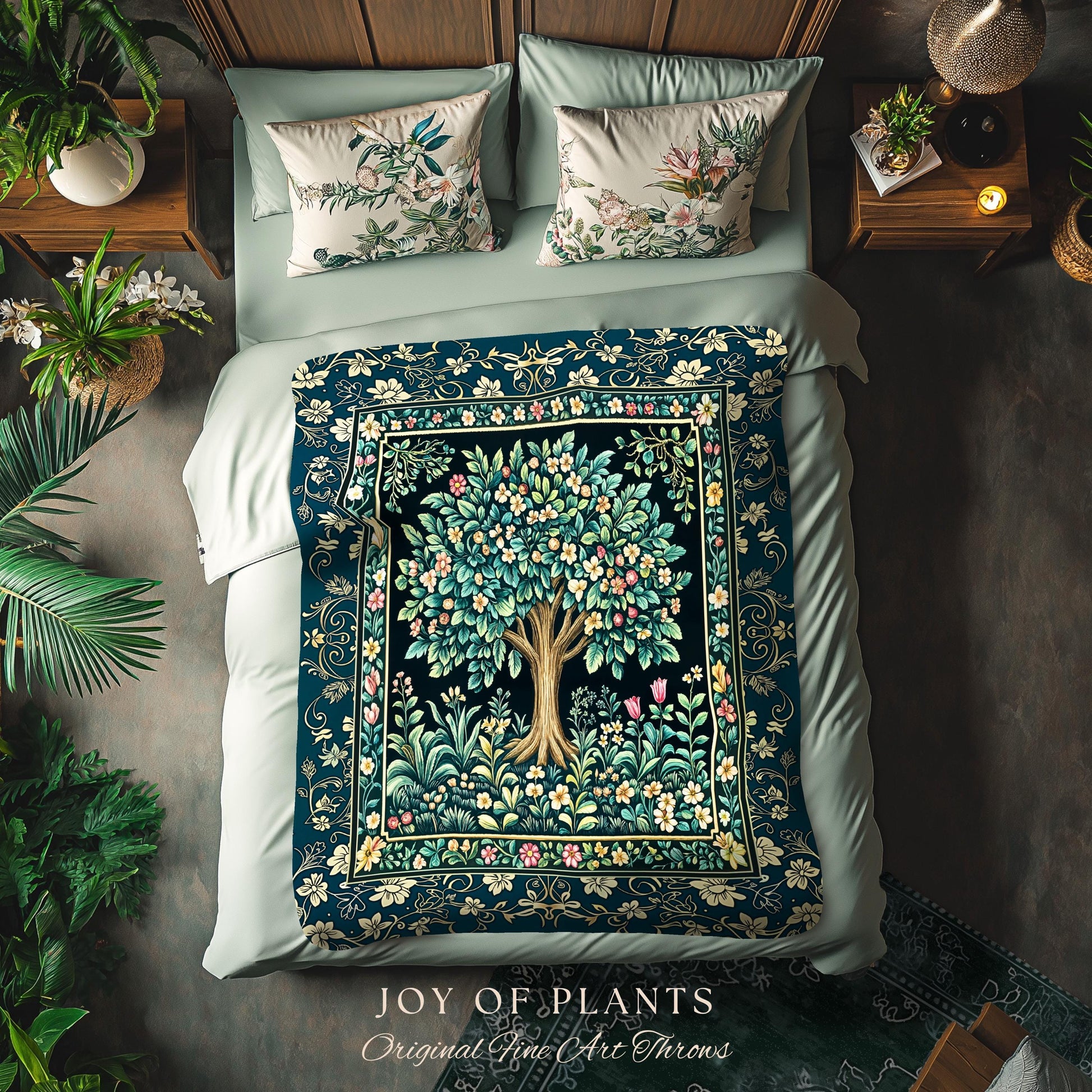 Folklore Forest Storybook Tree Throw Blanket Woven Cotton Wall Tapestry