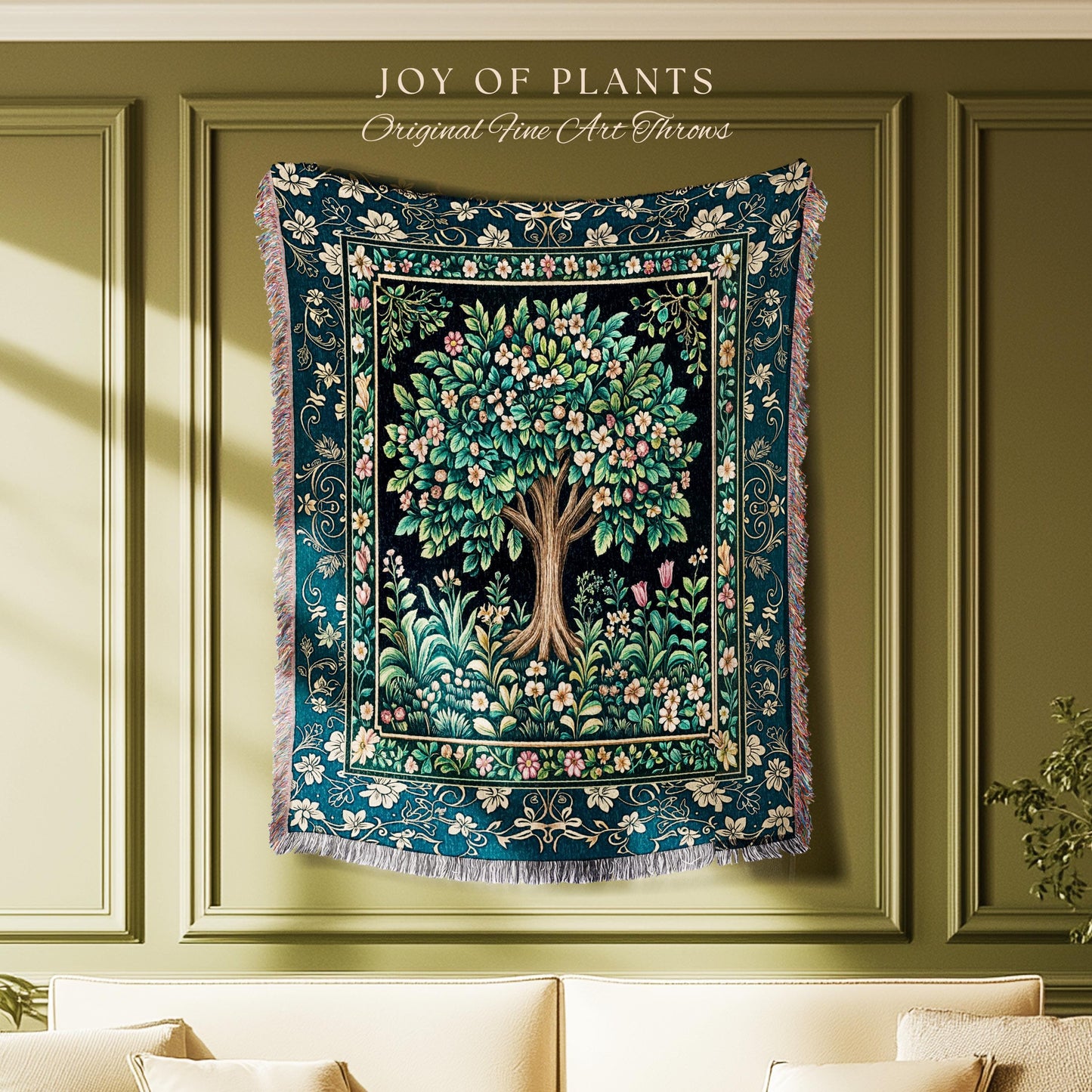Folklore Forest Storybook Tree Throw Blanket Woven Cotton Wall Tapestry