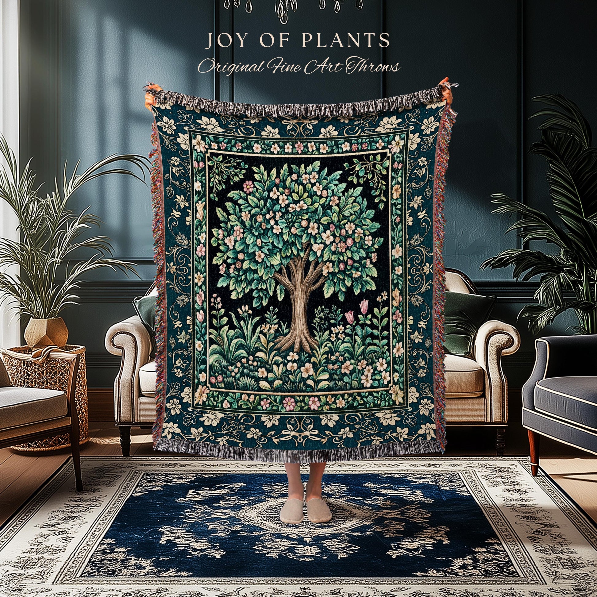 Folklore Forest Storybook Tree Throw Blanket Woven Cotton Wall Tapestry